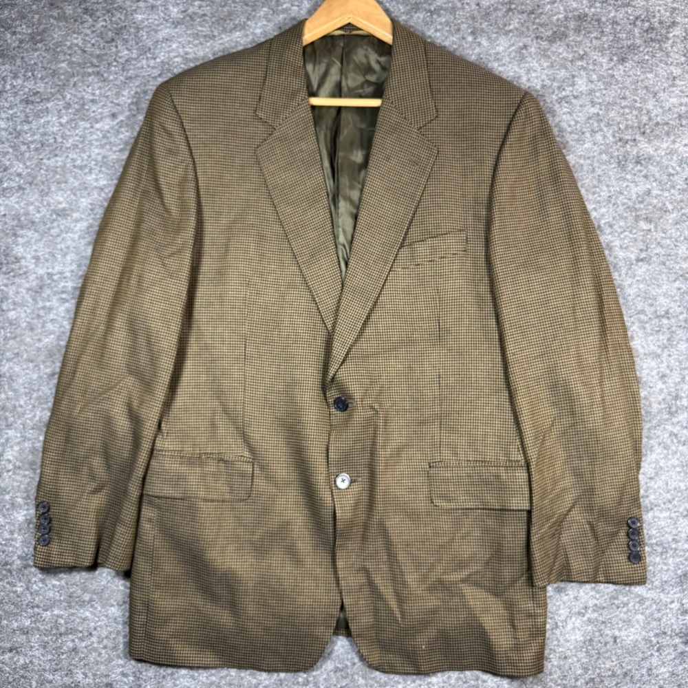 Joseph Abboud Blazer Jacket Mens 42R 100% Silk Houndstooth Sport Coat Brown USA